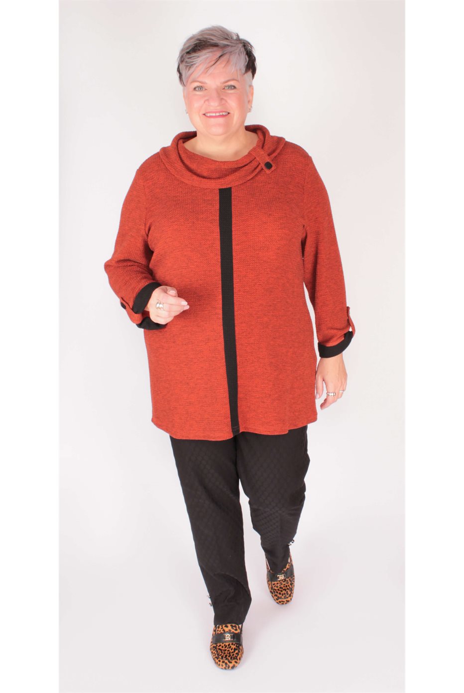 Oversized Marled Cowl Neck Burnt Orange Tunic 